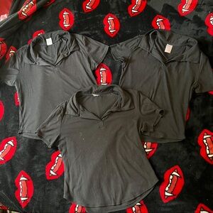Bundle of 3 No Boundaries Black Ribbed Polo Tops M & L